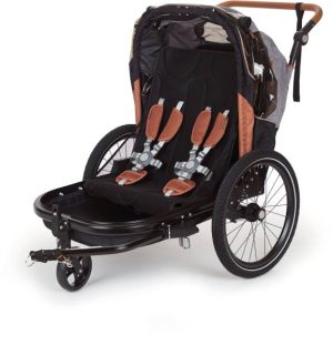 2-in-1 trailer Bobike geschikt voor 2 kinderen - zwart/grijs